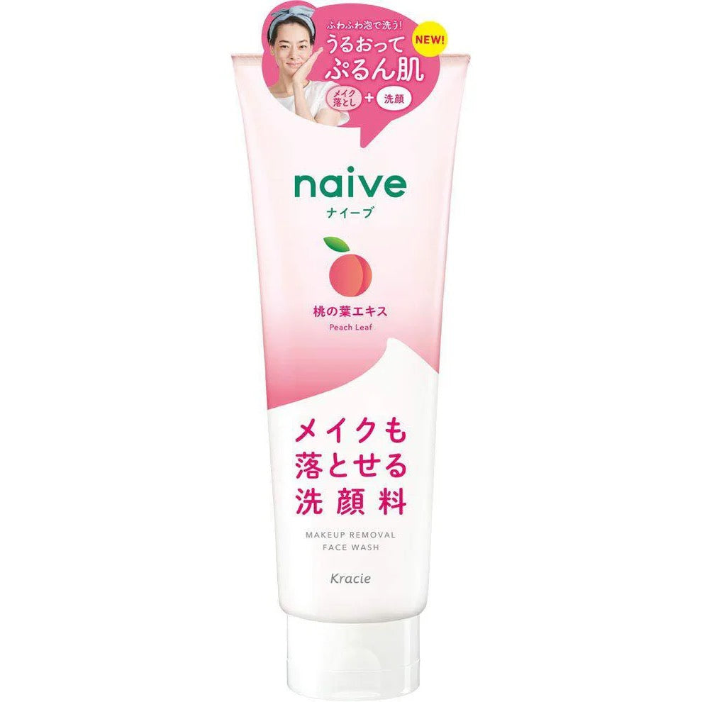 Kracie Naïve Makeup Removal Face Wash Peach Leaf – Gentle 2-in-1 Cleanser for Makeup & Face Wash
