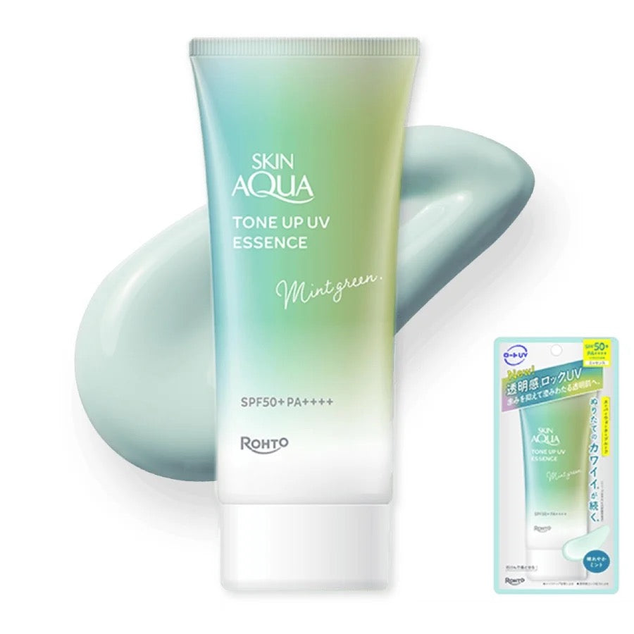 ☀️ Rohto Skin Aqua Tone-Up UV Essence SPF50+ PA++++ – UV Protection + Color-Correcting Tone-Up