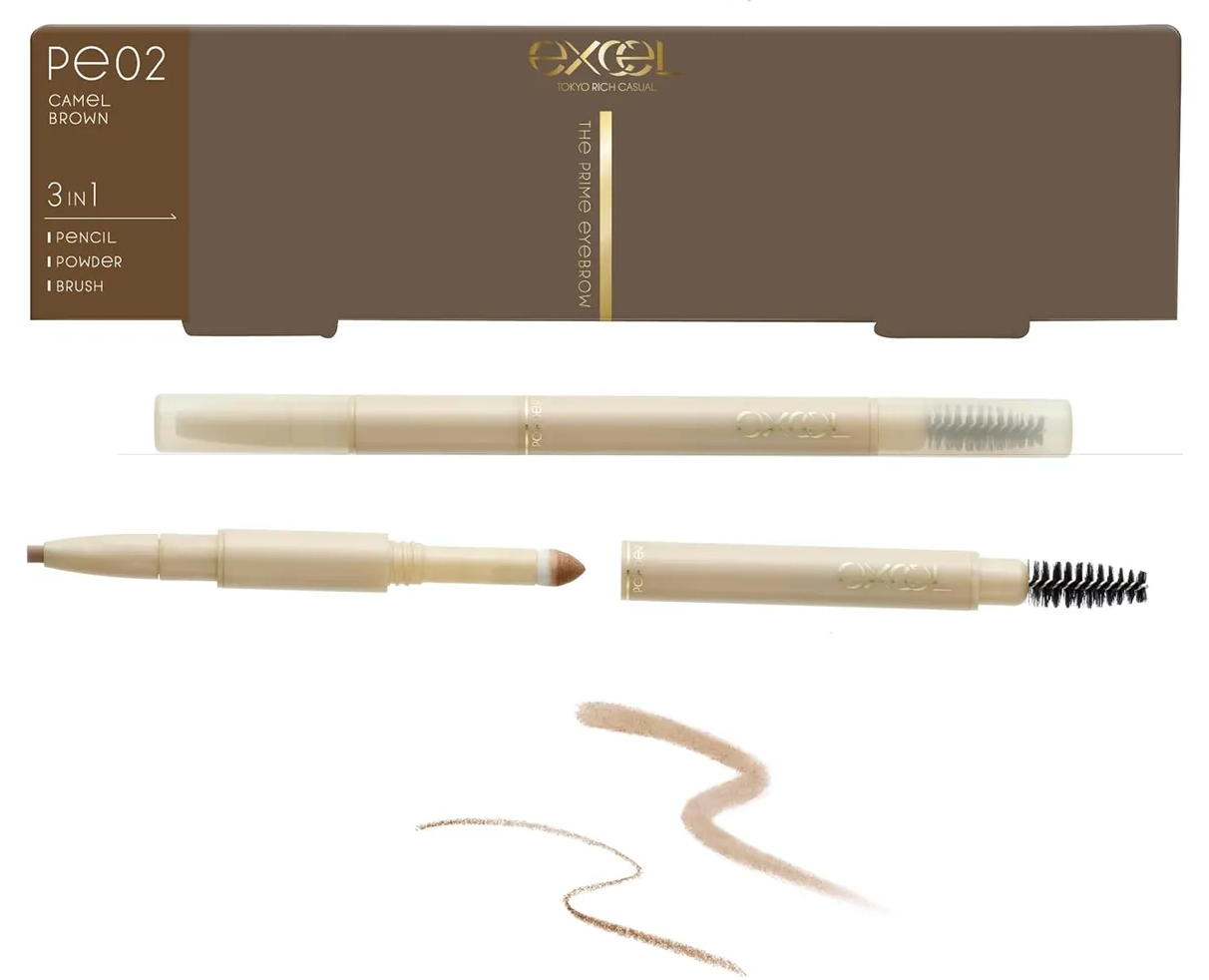 Excel The Prime 3-in-1 Eyebrow Pencil Powder Brush – Natural Defined Brow Finish