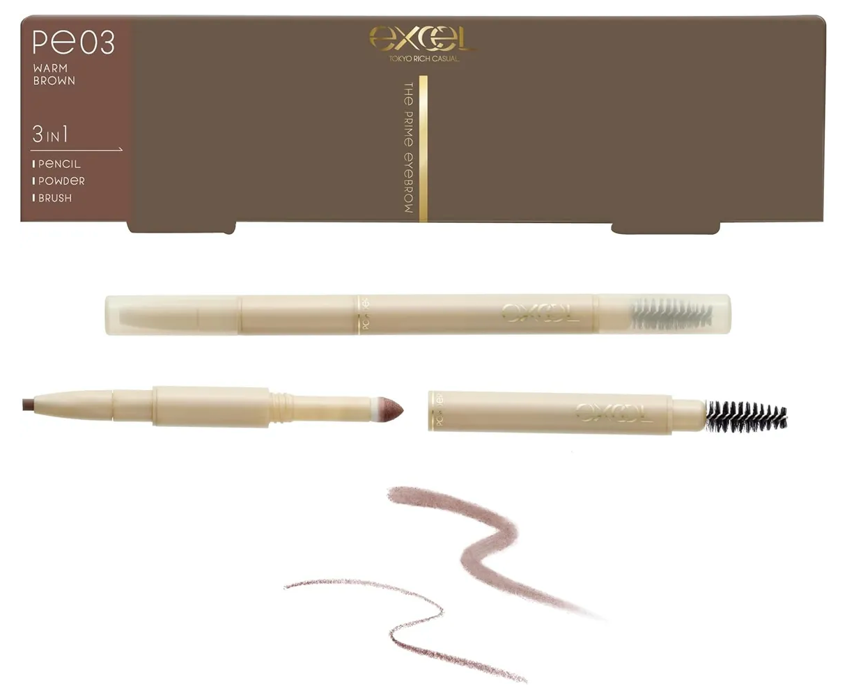 Excel The Prime 3-in-1 Eyebrow Pencil Powder Brush – Natural Defined Brow Finish