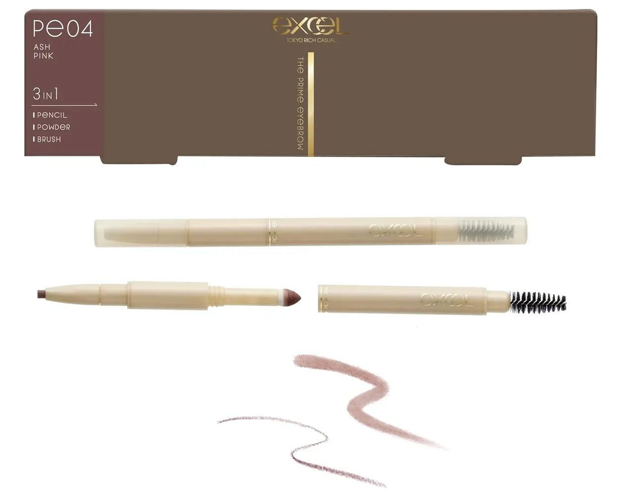 Excel The Prime 3-in-1 Eyebrow Pencil Powder Brush – Natural Defined Brow Finish