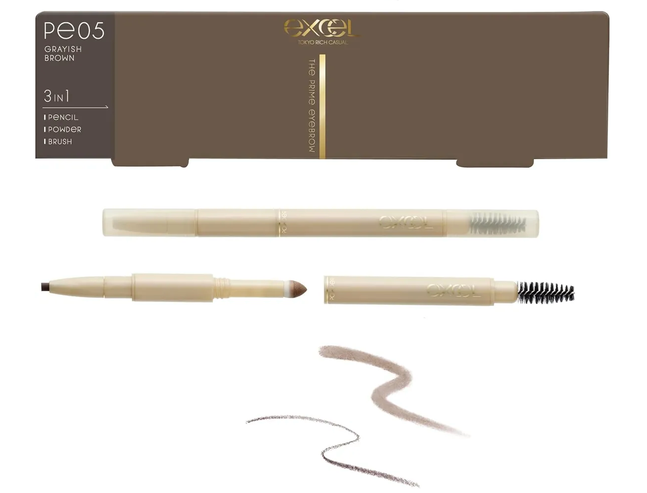 Excel The Prime 3-in-1 Eyebrow Pencil Powder Brush – Natural Defined Brow Finish