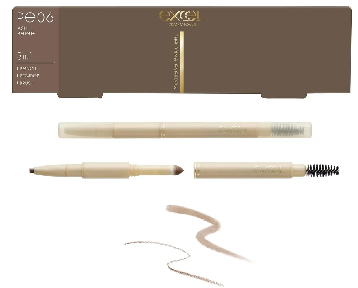 Excel The Prime 3-in-1 Eyebrow Pencil Powder Brush – Natural Defined Brow Finish