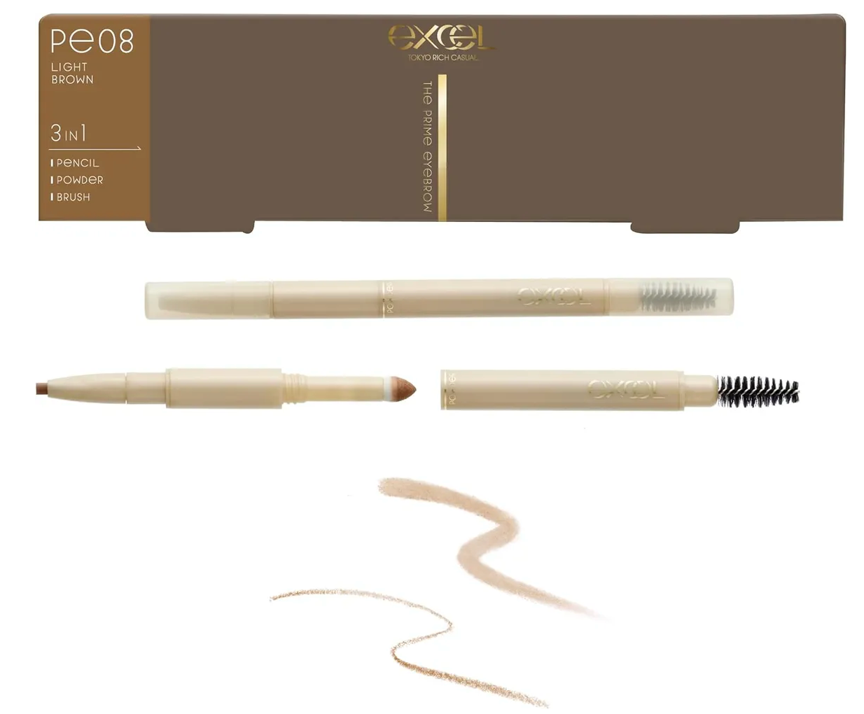 Excel The Prime 3-in-1 Eyebrow Pencil Powder Brush – Natural Defined Brow Finish